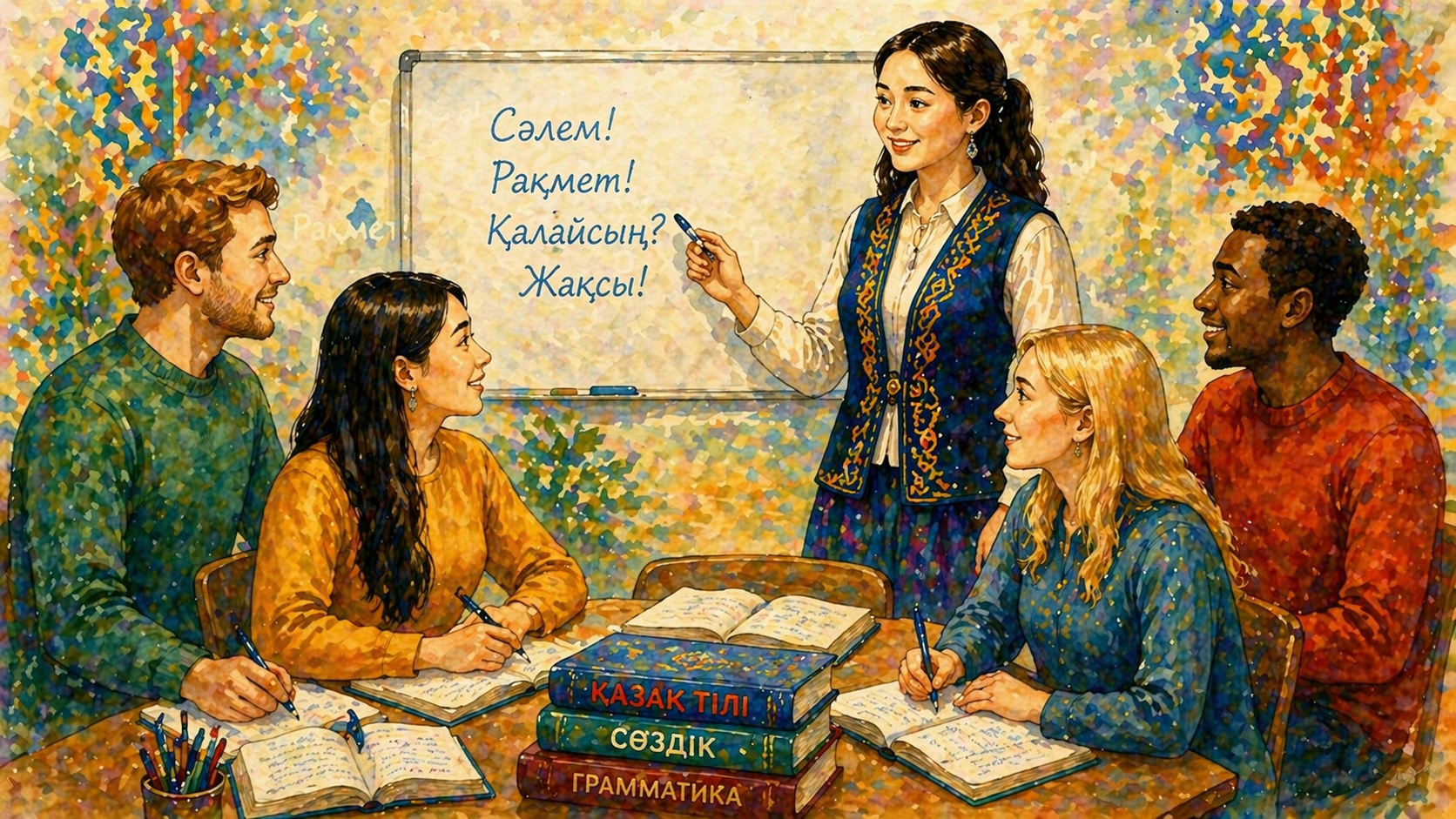 Мен мұғаліммін. Біз оқушымыз